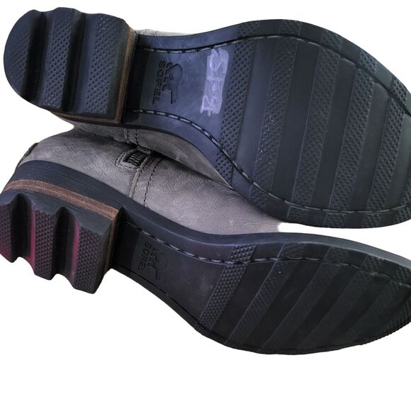 Sorel Lolla Ankle Bootie 6.5 Womens Grey Side Zipper Chunky Round Toe Leather - Picture 7 of 8